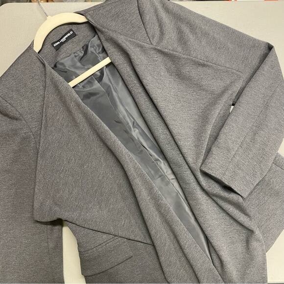 Karl Lagerfeld Open Front Jacket Blazer Gray Soft Draped Cardigan Long Sleeve - Picture 1 of 5